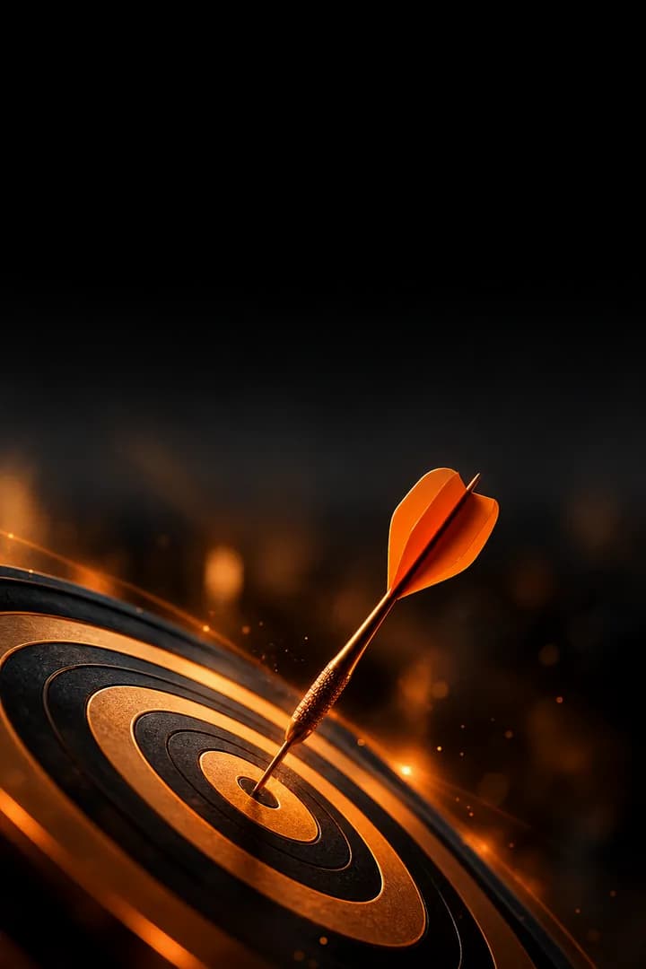 A dart in the bullseye of a target